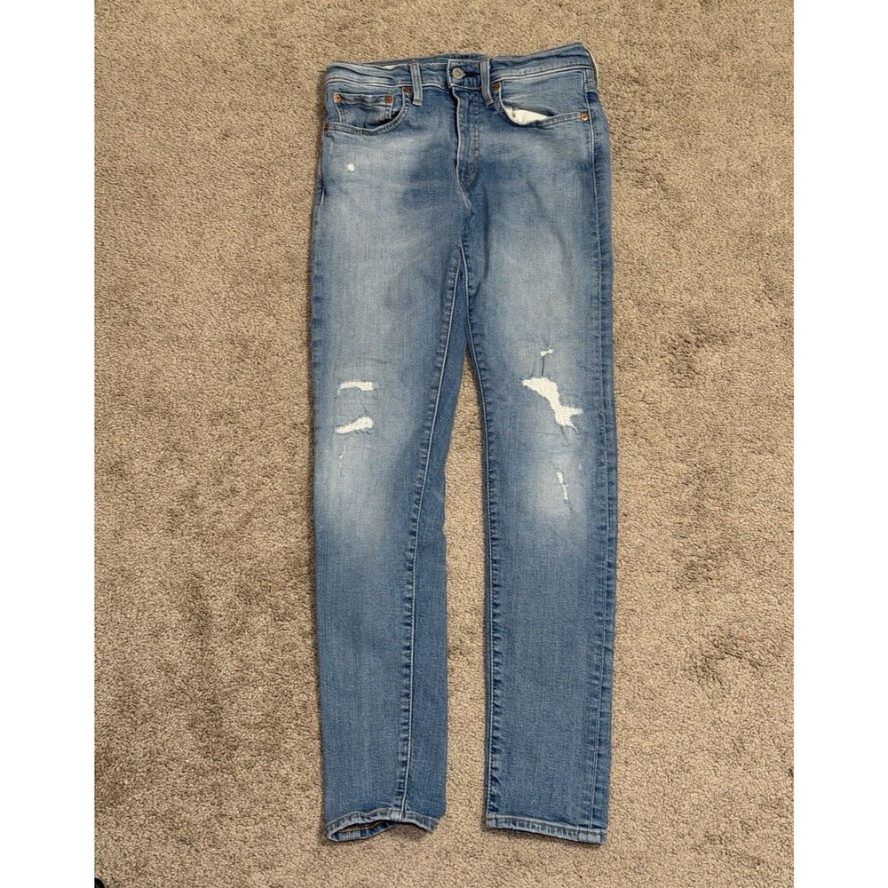 Levi's Premium Men's Slim Fit Tapered Light Wash Blue Distressed Jeans